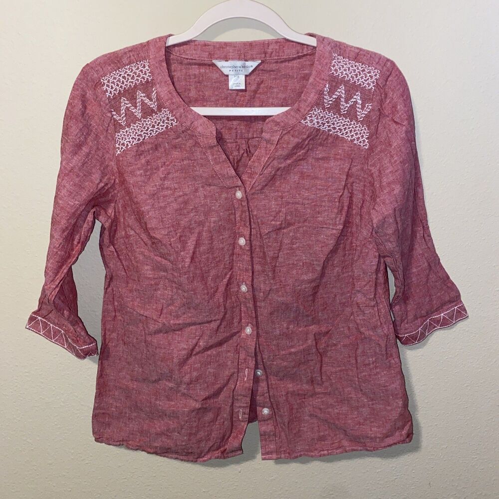 Christopher & Banks Women’s Button Up Top Pink